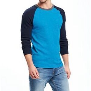 NWT Old Navy blue thermal baseball t shirt men’s XL long sleeve raglan rib knit
